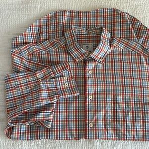 David Donahue casual button down cotton check long sleeve shirt